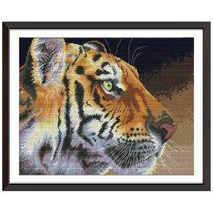 自己绣虎头十字绣老虎图新款生肖虎客厅小幅线绣14ct小格印花动物