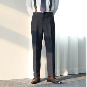 春秋新款 藏蓝色全羊毛 好莱坞高腰西裤 男商务休闲修身西装长裤