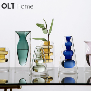 北欧创意彩色玻璃小花瓶ins风摆件简约客厅插花干花透明水养细口