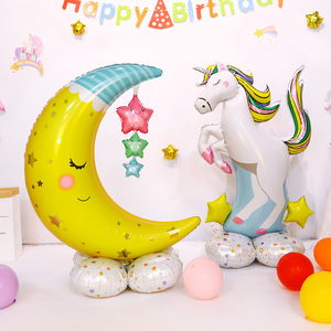 INS宝宝周岁生日派对可爱装饰品布置月亮独角兽蛋糕超大站立气球