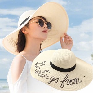 欢乐颂2刘涛安迪同款亮片字母草帽 夏季折叠大沿帽沙滩帽遮阳帽子