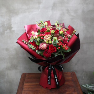 花素flowerlife红玫瑰红豆混搭韩式花束上海鲜花速递情人节生日