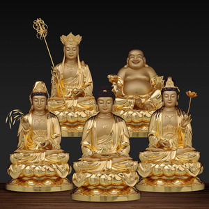 纯铜全堂佛西方三圣佛像三宝佛裟婆三圣释迦佛观音地藏弥勒佛摆件