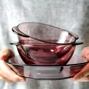 北欧钢化紫色玻璃餐具套装家用创意水果沙拉碗米饭碗泡面碗菜盘子