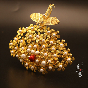 唐风李静训闹蛾扑花冠闹娥冠闹衣冠复原汉服头饰发冠仿古发钗走秀