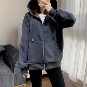 厚实珠地棉女士拉链连帽外套 帅气卫衣开衫 运动针织上衣女装春款