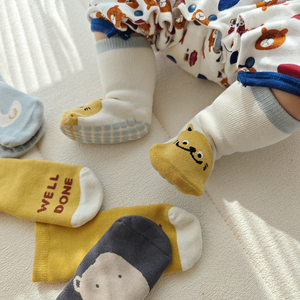 加厚防滑 儿童毛圈地板袜 婴幼儿软胶底学步袜 宝宝中筒袜子 冬款