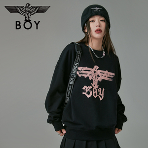 boylondon黑色卫衣女2021秋新款boy印花情侣款303902