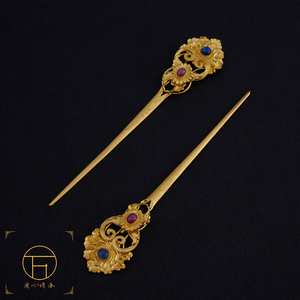 万宝德纯银镀金镶嵌宝石珍珠发簪钗子古风汉服配饰超仙气发饰头饰