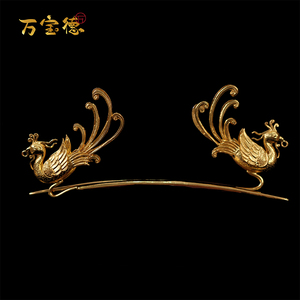 万宝德原创汉服发簪花丝镶嵌凤簪古法手工发钗银镀金凤簪流苏凤簪