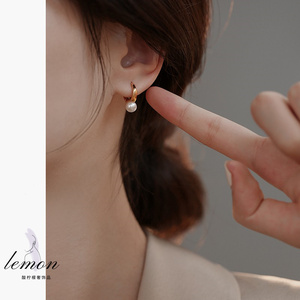 韩国代购高级设计感14K金天然珍珠耳环小众轻奢耳饰耳扣耳钉女冬