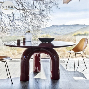 意式极简客厅圆形餐桌轻奢实木现代休闲大象桌设计师北欧定制家具