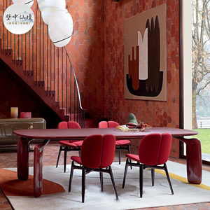 意式椭圆形极简餐桌实木轻奢现代设计师定制家具大象腿饭桌洽谈桌