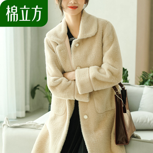 大衣女中长款新品秋冬季棉立方小个子仿皮毛流行气质毛呢外套