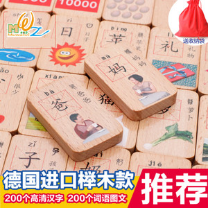 儿童益智100片榉木双面木制玩具积木圆角汉字识字多米诺骨牌礼物