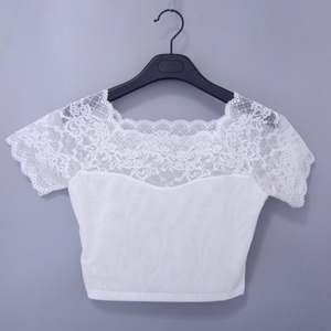 半身蕾丝t恤露脐打底衫女短袖网纱衣短款性感一字领内搭半截上衣