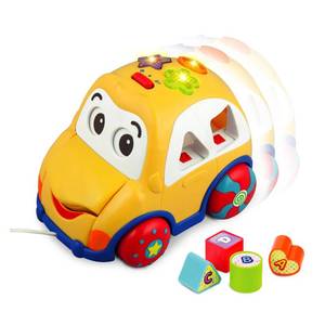 WinFun 英纷声光音乐积木配对拉绳小汽车婴幼儿早教学步拖拉玩具