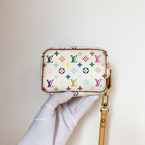 二手lv路易威登村上隆白三彩零钱包手袋手拿包