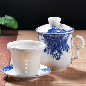 景德镇陶瓷茶具青花瓷茶杯杯子单个人水杯带盖过滤会议办公泡茶杯