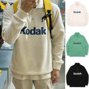 kodak柯达韩国代购21秋男女情侣刺绣抓绒半拉链宽松长袖字母卫衣