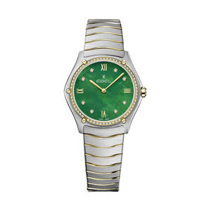 原装玉宝EBEL  女士石英手表不锈钢18K黄金表壳33mm绿色珍珠母贝