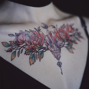 蔷薇姑娘原创暗黑纹身贴女胸前性感防水蔷薇花纹身贴两张