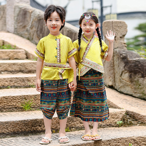 儿童傣族服装夏季2024新款少数民族男女童云南泼水节表演服装