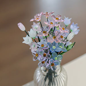 七隐 日式手工玻璃花摆件文艺家居百合花铃兰花家居装饰玻璃插花