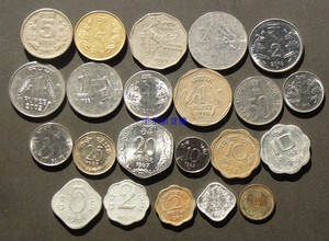 印度硬币22枚 1,2,5,10,20,25,50派沙1,2, 5卢比