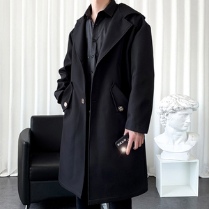 德式西装领肯辛顿风衣男士教父外套中长款春秋设计感巴尔马肯大衣