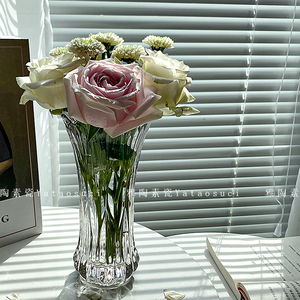 花瓶摆件ins风简约透明凤尾玻璃花瓶水氧鲜花家居摆件客厅装饰
