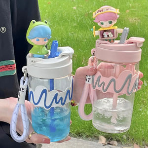 日本代购GP夏季新款水杯女大容量高颜便携儿童随行带盖吸管玻璃杯