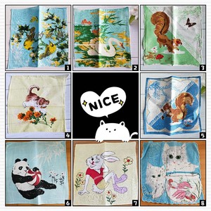 怀旧老库存 80-90年代棉布花手绢 手帕 动物 28cm