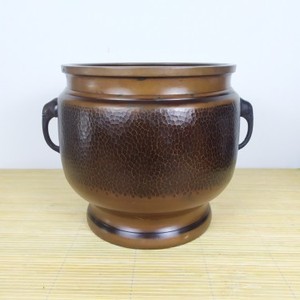 日本老铜火钵明治期敲目鱼子纹瓶掛老物件回流中古茶具