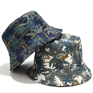 香蕉树双面渔夫帽纯棉印花芭蕉树盆帽可折叠棉质遮阳帽bucket hat