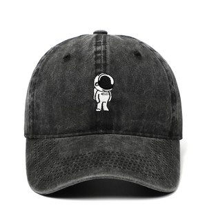 水洗做旧太空人棒球帽棉刺绣宇航员鸭舌帽弯檐遮阳帽spaceman cap