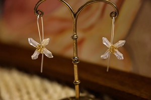 泰国产手工艺纯银925银丁香花造型耳钩耳饰通体银双色