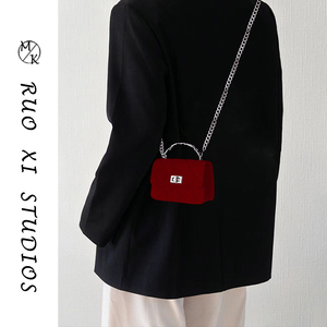 香港代购红色迷你手提包包女士2024新款小香风菱格链条婚包斜挎包