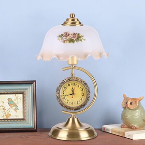 美式台灯卧室床头灯复古中式带钟表可调光装饰玻璃客厅老上海仿古