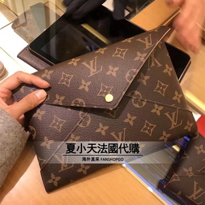 法国正品lv女包m62034新款三合一老花翻盖按扣手拿信封包钱包
