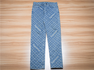 【现货】lv supreme louis vuitton x sup 满logo 牛仔裤 长裤