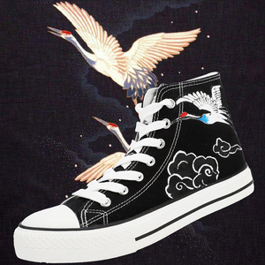 回力手绘鞋国风故宫仙鹤联名涂鸦帆布鞋男夏季高帮男鞋德云社鞋子