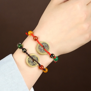 五帝钱随身携带铜钱手链脚链红绳男女手串阿宁当十铜钱
