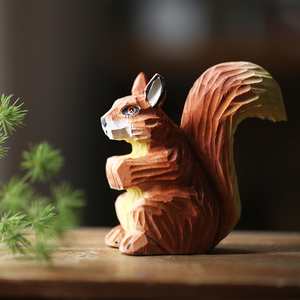 匠人手作手工雕刻木雕松鼠zakka小动物摆件木质小玩意木制工艺品