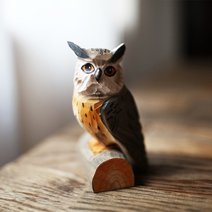 木叮西/手工雕刻木雕猫头鹰摆件小动物摆件木质小玩意木制工艺品