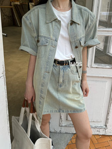 MOS CELIA 牛仔时尚套装女2024夏季新款韩系短袖外套+A字短裙二件