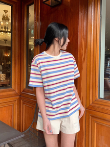 韩国代购2024春季新款GLAM MOCHA横条纹短袖T恤女