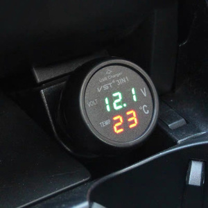 汽车载12V电瓶电量显示器 测试器数显电压仪表检测温度计USB充电
