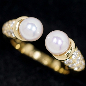 二手真品98新tiffany蒂芙尼18k黄金钻石珍珠戒指9号指环日本中古