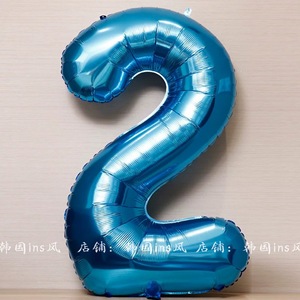 韩国ins40寸深蓝色铝膜数字气球宝宝生日周岁背景布置铝箔气球